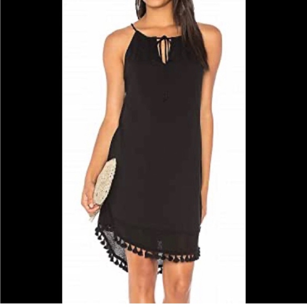 NWT Michael Stars Karla Knit Black Tassel Fringe Hem Mini Dress L